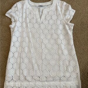 Isaac Mizrahi White Floral Lace Short-Sleeve Tunic